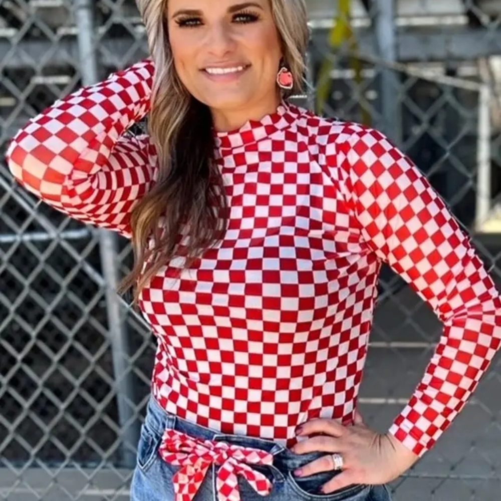 Red Checkered Women's Top